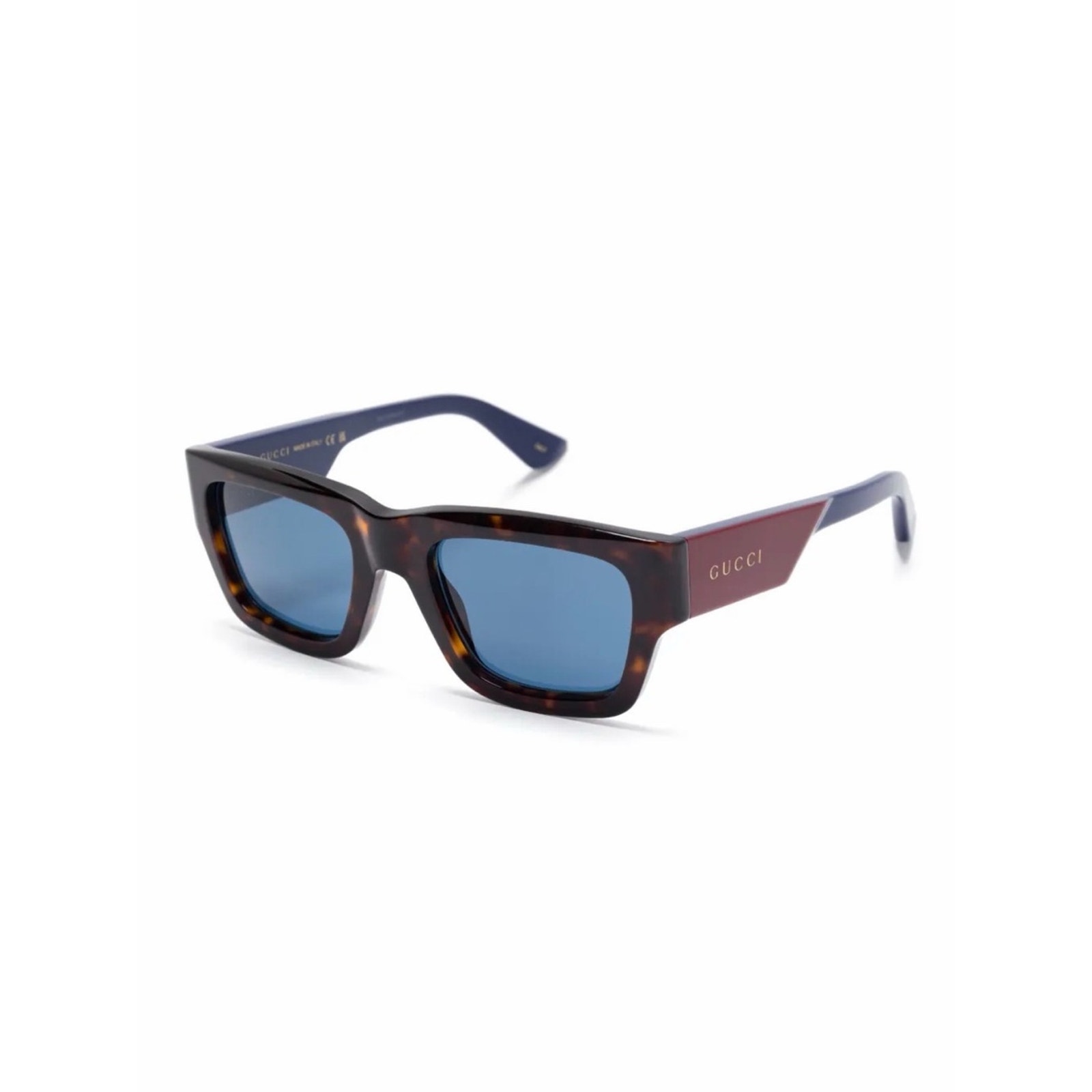 New!! Gucci Gg1668s 002 Havana Sunglasses With Burgundy & Blue Temples Authentic